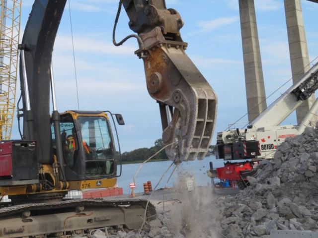 Sorting the concrete rubble from the deck demolition