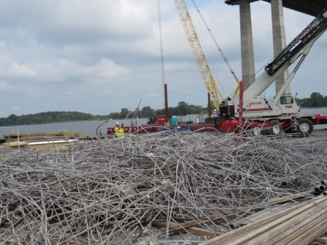 Separated rebar, water used for dust control