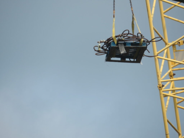 200-ton crane lifting cables  in preparation for girder removals