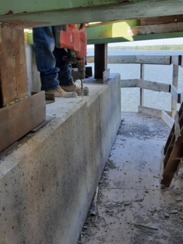 Close-up of bush hammering on pier cap 12