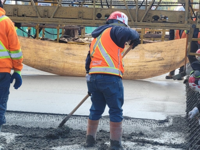 Concrete placement, placing wet burlap