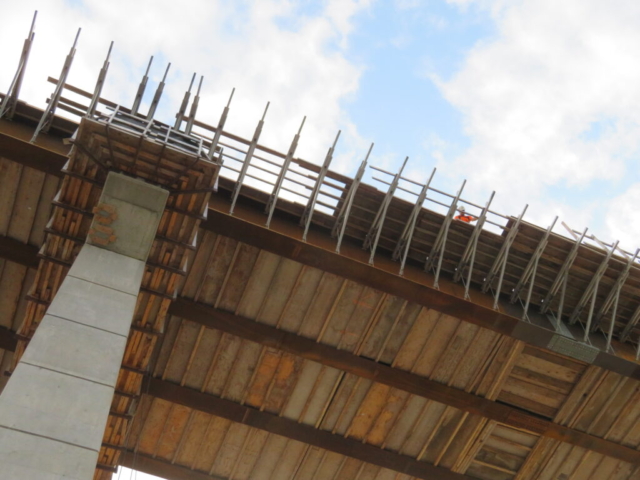 View from below of work platform installation