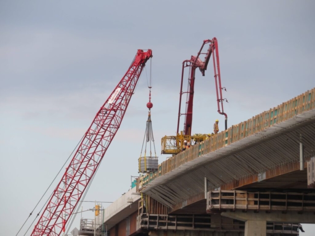 View from below of the concrete deck placement