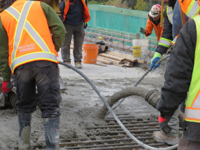 Close-up of the concrete deck placement