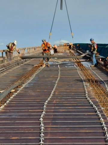 Lowering rebar to the deck for installation