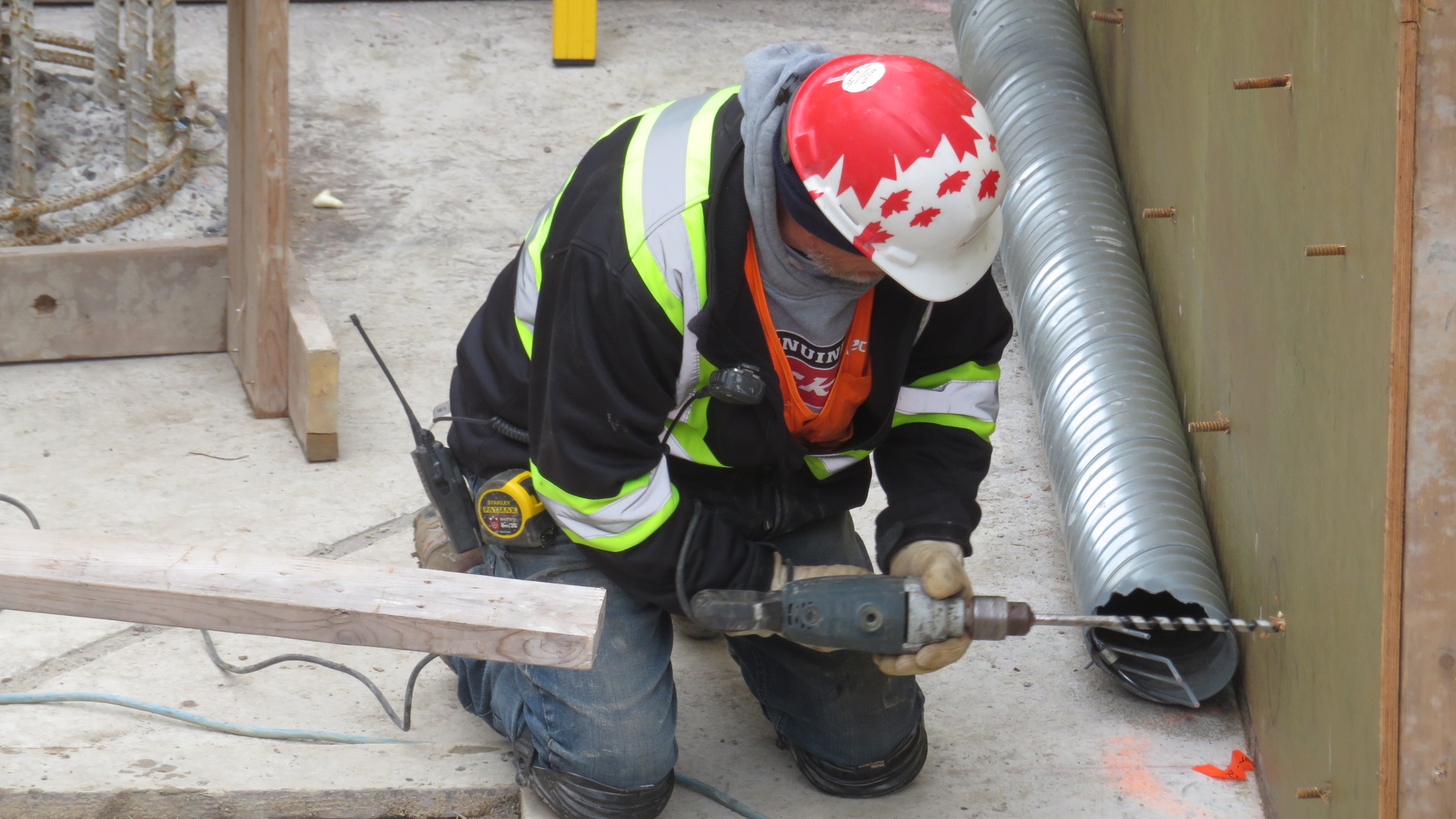Drilling the formwork for tie-backs