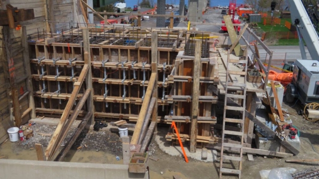 Expanded view, south abutment formwork in preparation for concrete placement