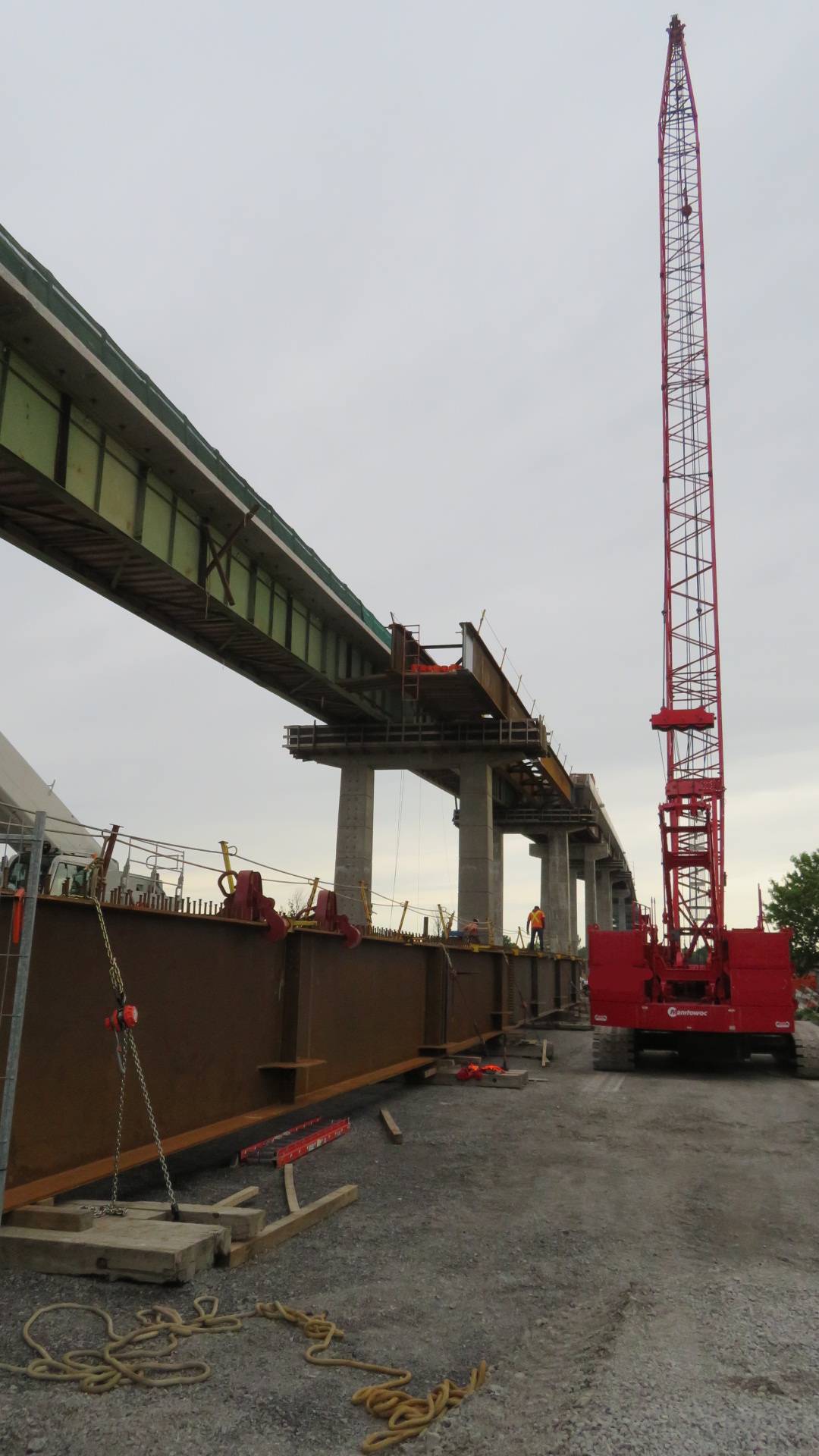 Next section of girder to be installed from pier 15-16, installed girder piers 14-15