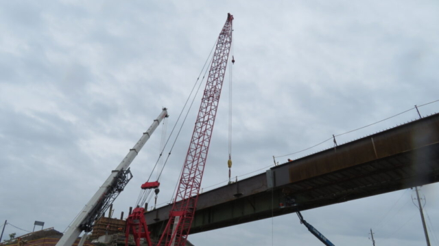 First of two girders installed pier 16 - south abutment