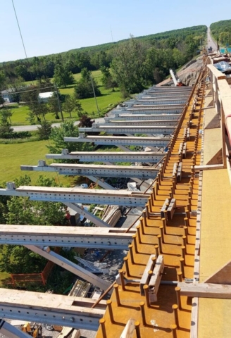 Top view of installed work platform brackets