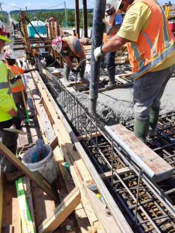 Placing the concrete into the deck formwork