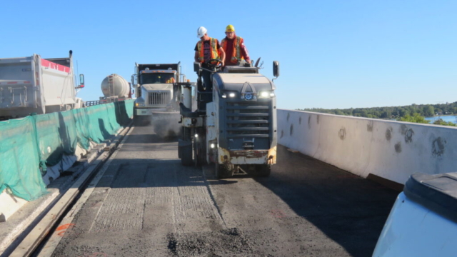 Milling a section of the bridge deck
