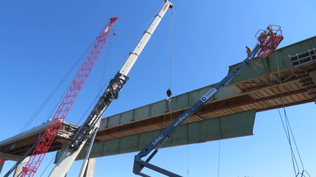 Girder section partially lowered