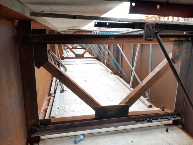 View between girders, installed bracing