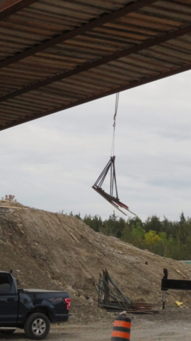 160-ton crane lifting the interior brackets for installation