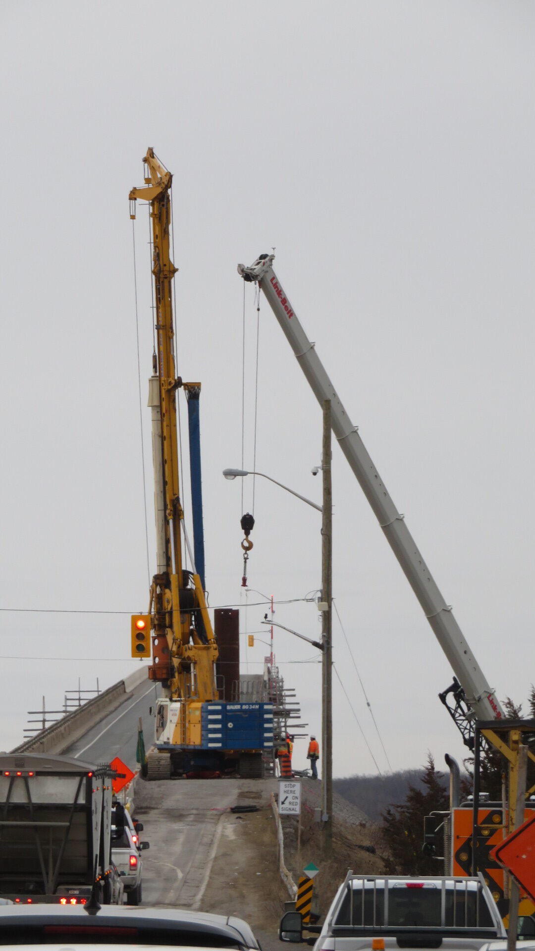 Expanded view, lowering the second caisson liner into place