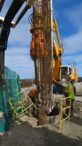 Lowering steel reinforcement cage