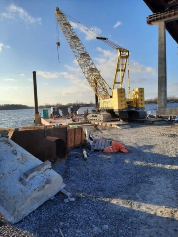 Moving the second 200-ton crane onto the barge