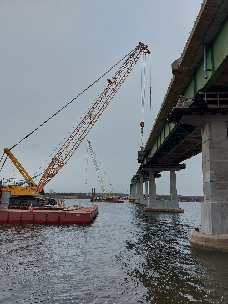 200-ton cranes on the barges for demolition
