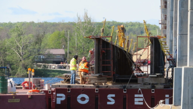 Girders in place on the barge, awaiting installation