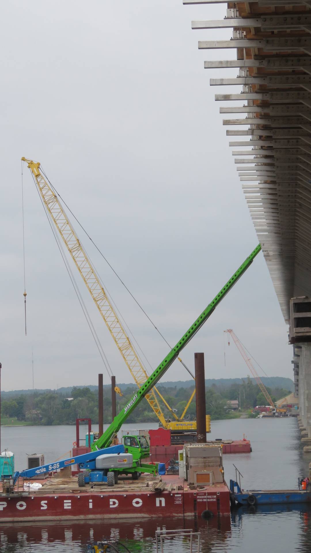 Overview, barge, 200-ton crane, lifts, and work platform
