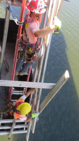 Removing access to pier cap prior to deck demolition