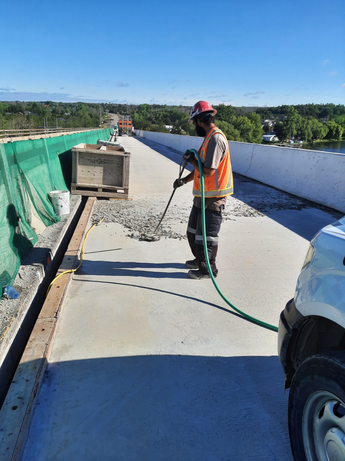 Cleaning off the bridge deck