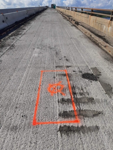 Markings on the deck in preparation for access concrete removal